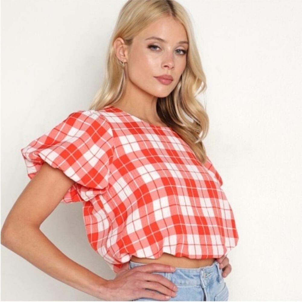 Show Me Your MuMu Red and White Plaid Top Crop Top